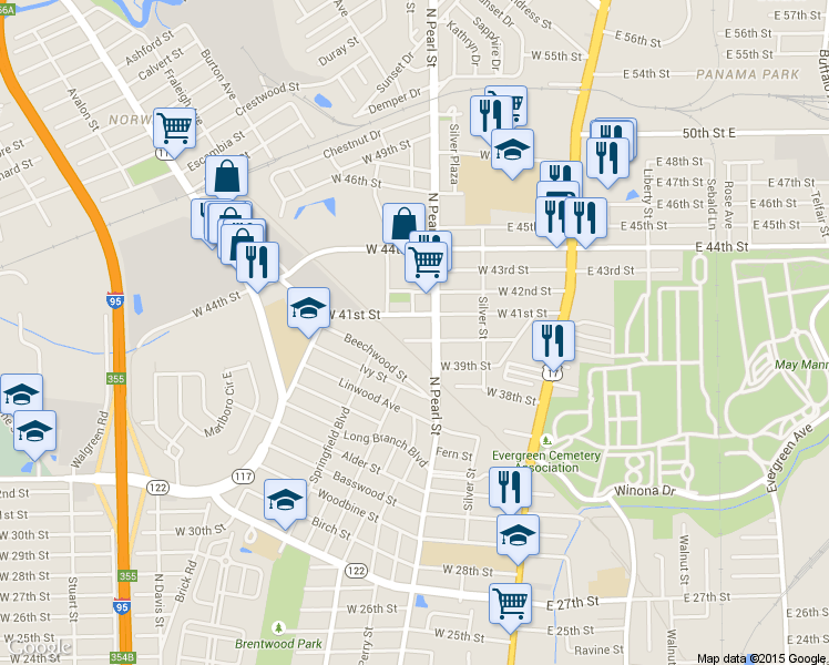 map of restaurants, bars, coffee shops, grocery stores, and more near 305 West 41st Street in Jacksonville