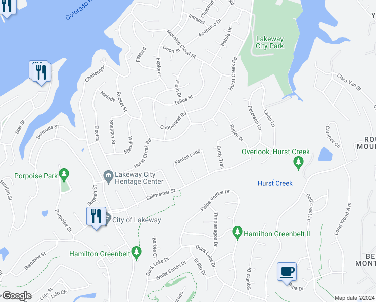 map of restaurants, bars, coffee shops, grocery stores, and more near 220 Hurst Creek Road in Lakeway