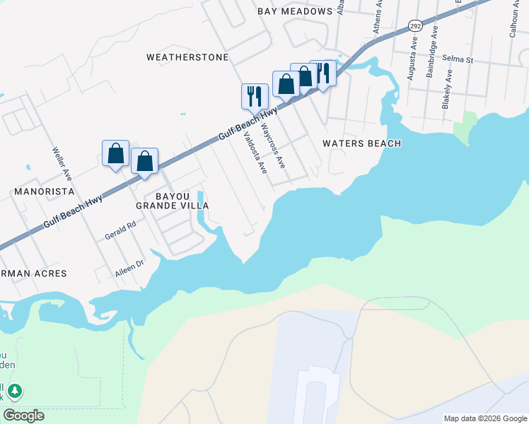 map of restaurants, bars, coffee shops, grocery stores, and more near 2513 Redoubt Avenue in Pensacola