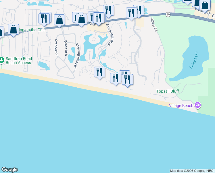 map of restaurants, bars, coffee shops, grocery stores, and more near 4030 Beachside 1 in Destin