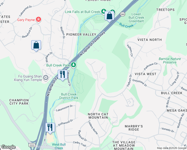 map of restaurants, bars, coffee shops, grocery stores, and more near 6809 Valburn Drive in Austin