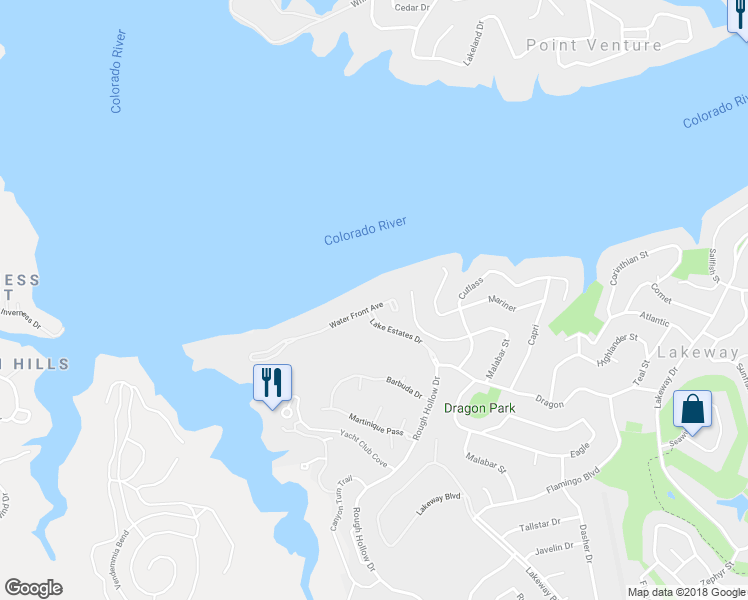 map of restaurants, bars, coffee shops, grocery stores, and more near 11 Water Front Avenue in Lakeway