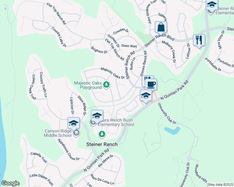 map of restaurants, bars, coffee shops, grocery stores, and more near 2912 Persimmon Valley Trail in Austin