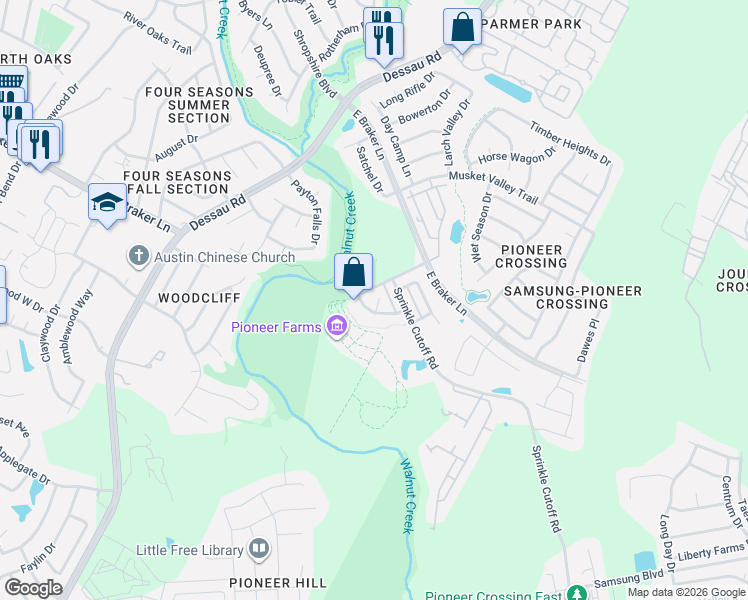map of restaurants, bars, coffee shops, grocery stores, and more near 10720 Sorghum Hill Cove in Austin
