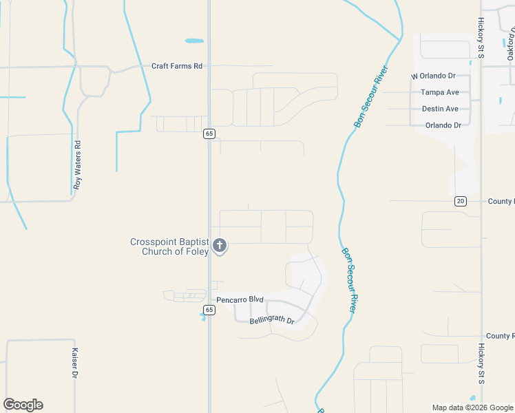 map of restaurants, bars, coffee shops, grocery stores, and more near 133 Hayward Loop in Foley