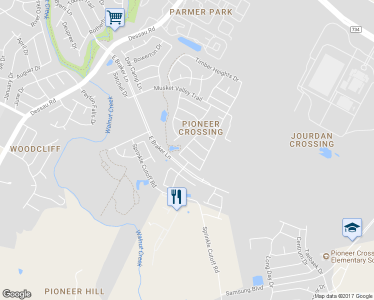 map of restaurants, bars, coffee shops, grocery stores, and more near 11113 Friendship Drive in Austin