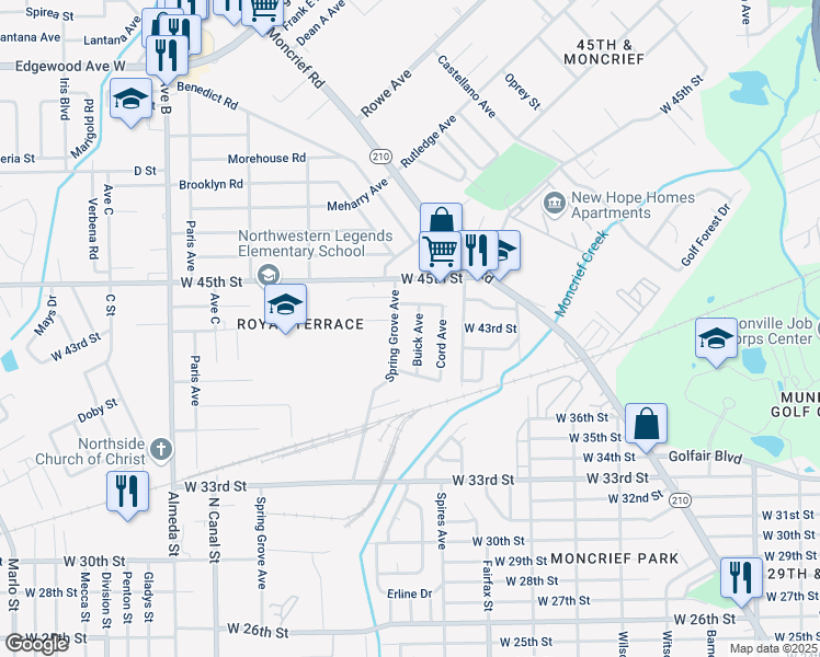 map of restaurants, bars, coffee shops, grocery stores, and more near 5312 Buick Avenue in Jacksonville
