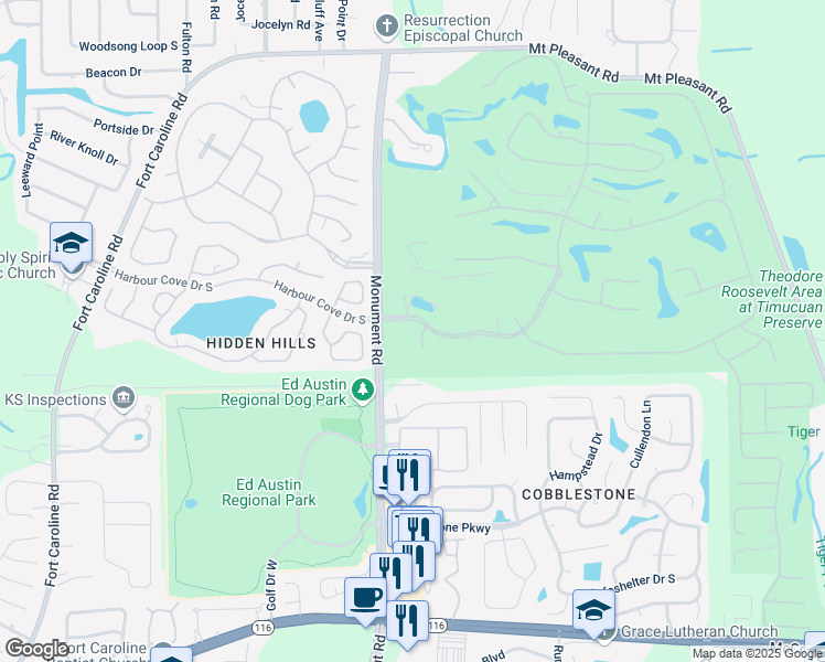 map of restaurants, bars, coffee shops, grocery stores, and more near 3770 5 Farms Court in Jacksonville