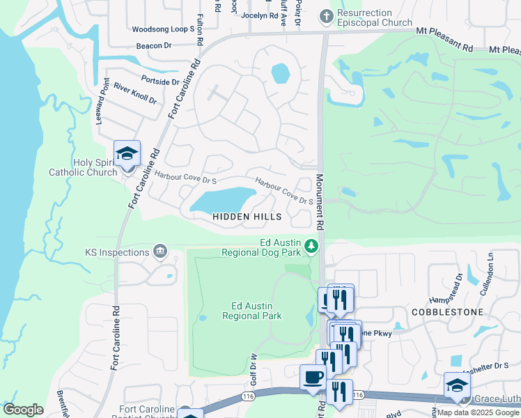 map of restaurants, bars, coffee shops, grocery stores, and more near 12036 Arbor Lake Drive in Jacksonville