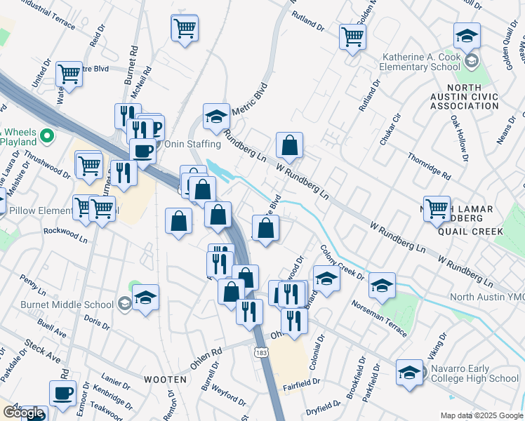 map of restaurants, bars, coffee shops, grocery stores, and more near 9024 Northgate Boulevard in Austin