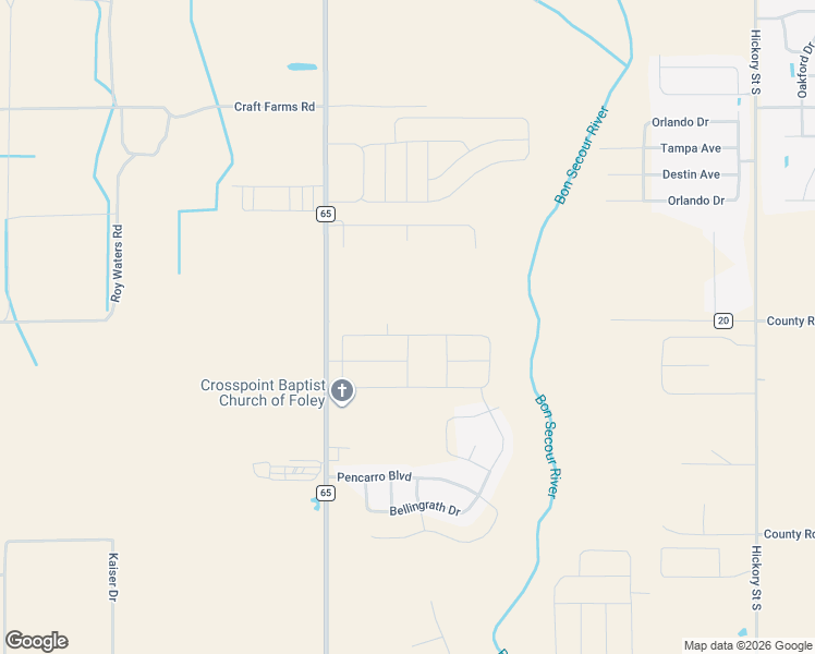 map of restaurants, bars, coffee shops, grocery stores, and more near 133 Hayward Loop in Foley