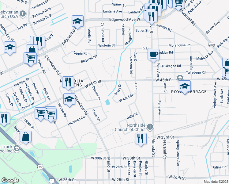 map of restaurants, bars, coffee shops, grocery stores, and more near 5404 Minosa Court in Jacksonville
