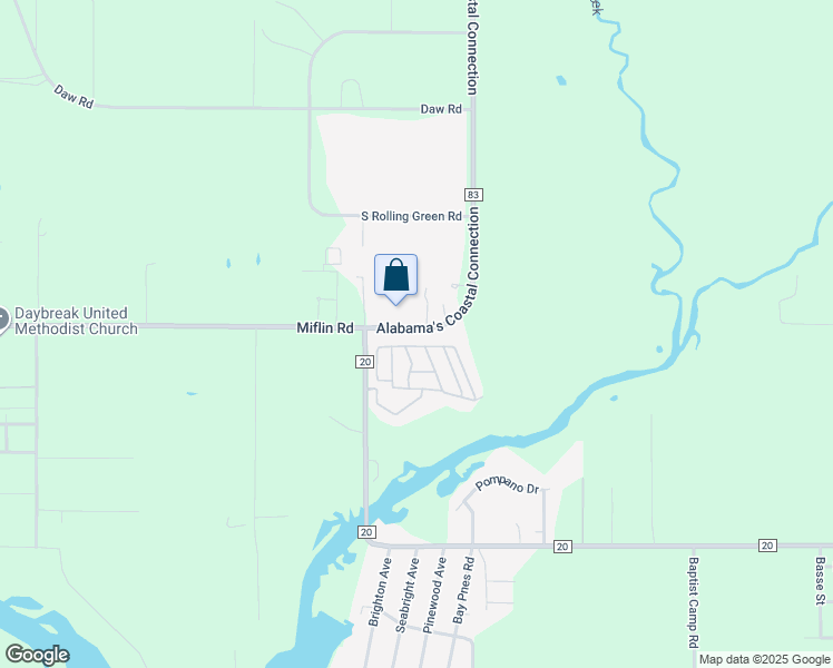 map of restaurants, bars, coffee shops, grocery stores, and more near 10035 County Road 83 in Elberta
