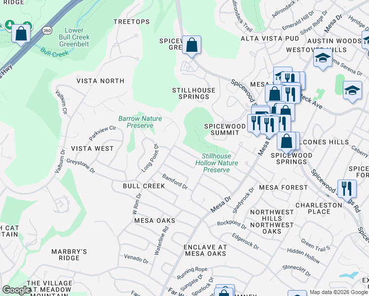 map of restaurants, bars, coffee shops, grocery stores, and more near 4304 Burney Drive in Austin