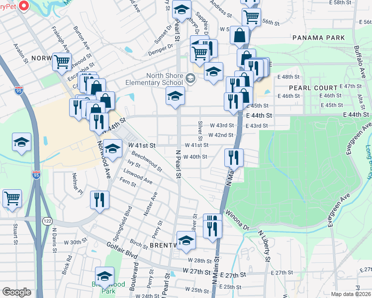 map of restaurants, bars, coffee shops, grocery stores, and more near 225 West 41st Street in Jacksonville