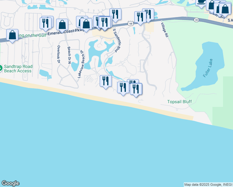 map of restaurants, bars, coffee shops, grocery stores, and more near 4209 Beachside 2 in Destin