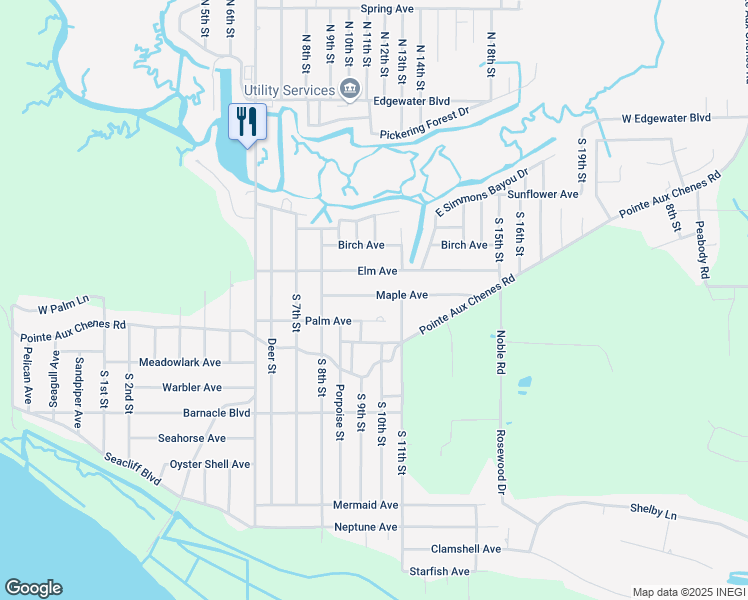 map of restaurants, bars, coffee shops, grocery stores, and more near 8705 Maple Avenue in Ocean Springs