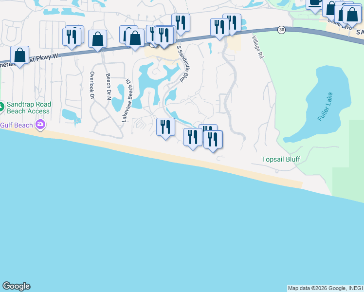 map of restaurants, bars, coffee shops, grocery stores, and more near 4209 Beachside 2 in Destin
