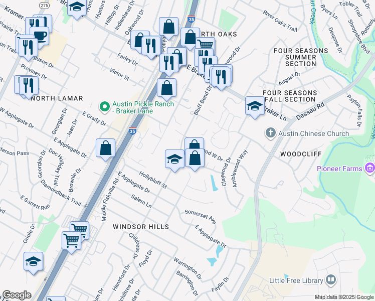 map of restaurants, bars, coffee shops, grocery stores, and more near 5 Collinwood West Drive in Austin