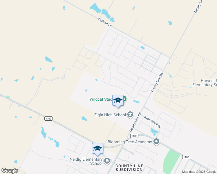 map of restaurants, bars, coffee shops, grocery stores, and more near 14120 Boomtown Way in Elgin