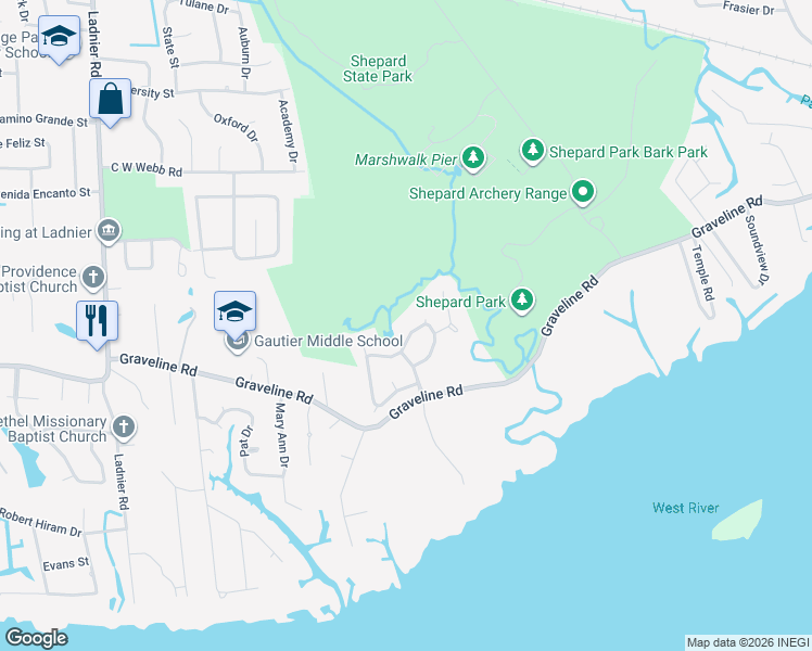 map of restaurants, bars, coffee shops, grocery stores, and more near 1508 Skyline Dr in Gautier