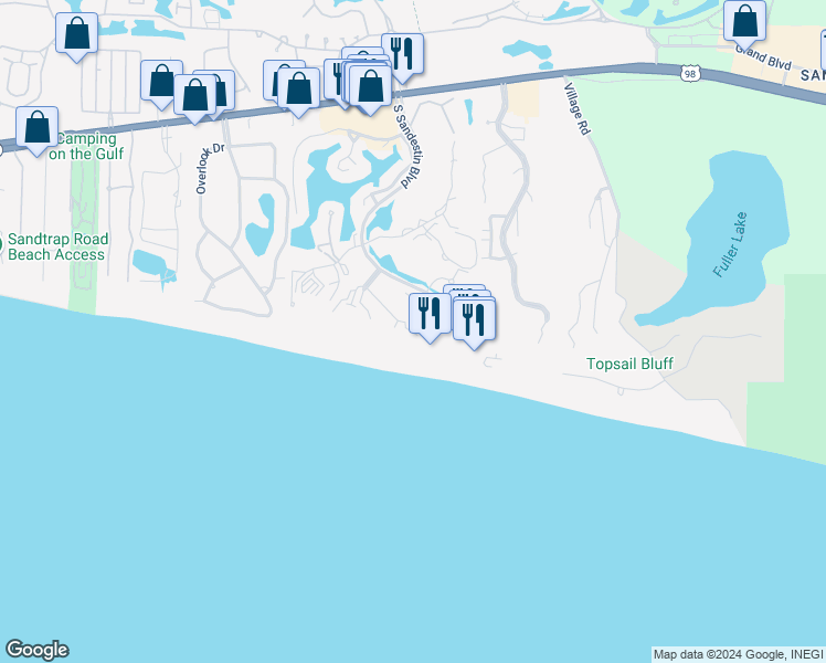 map of restaurants, bars, coffee shops, grocery stores, and more near 4209 Beachside 2 in Destin