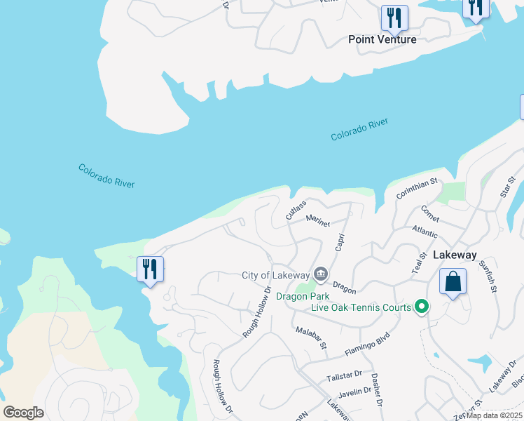 map of restaurants, bars, coffee shops, grocery stores, and more near 821 Malabar Street in Lakeway