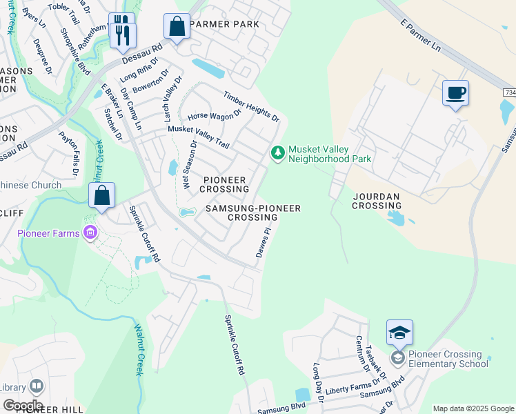 map of restaurants, bars, coffee shops, grocery stores, and more near 2404 Biddle Way in Austin