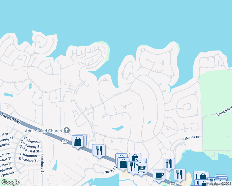 map of restaurants, bars, coffee shops, grocery stores, and more near 108 April Wind Drive North in Montgomery