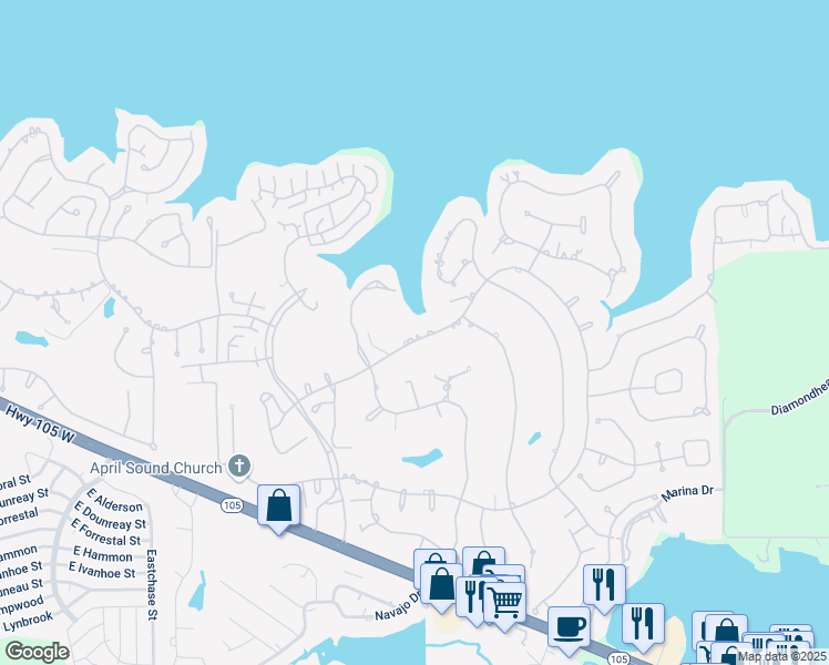 map of restaurants, bars, coffee shops, grocery stores, and more near 108 April Wind Drive North in Montgomery