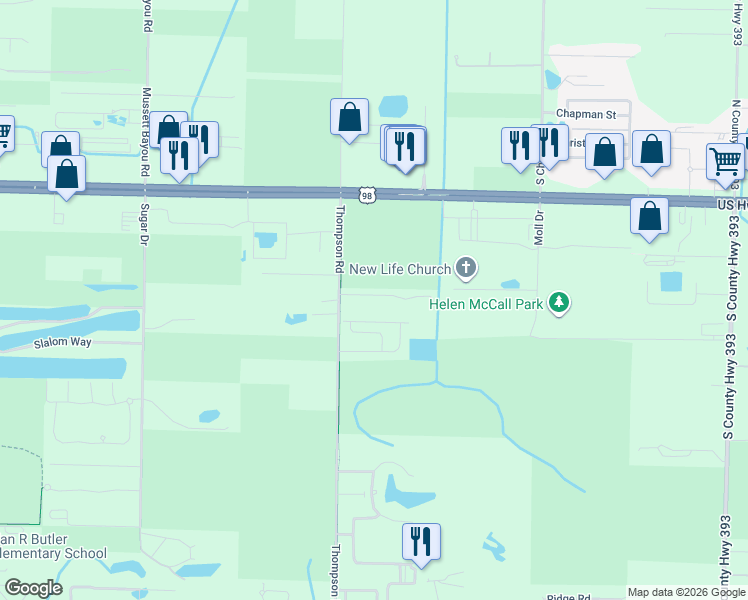 map of restaurants, bars, coffee shops, grocery stores, and more near 124 Woodshire Drive in Santa Rosa Beach
