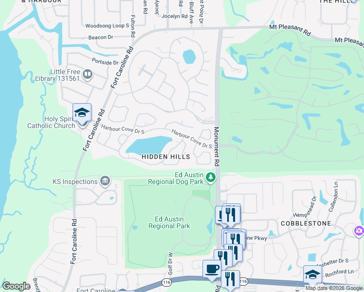 map of restaurants, bars, coffee shops, grocery stores, and more near 3971 Meadowview Drive North in Jacksonville