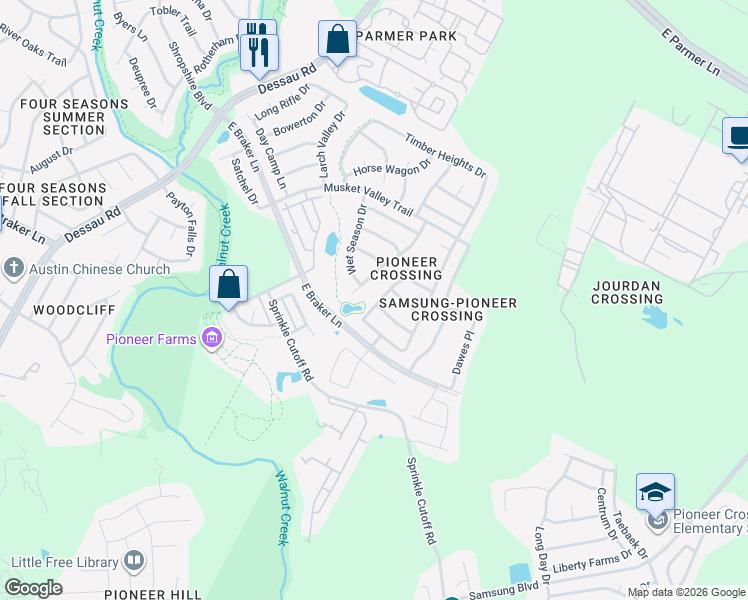 map of restaurants, bars, coffee shops, grocery stores, and more near 11129 Friendship in Austin