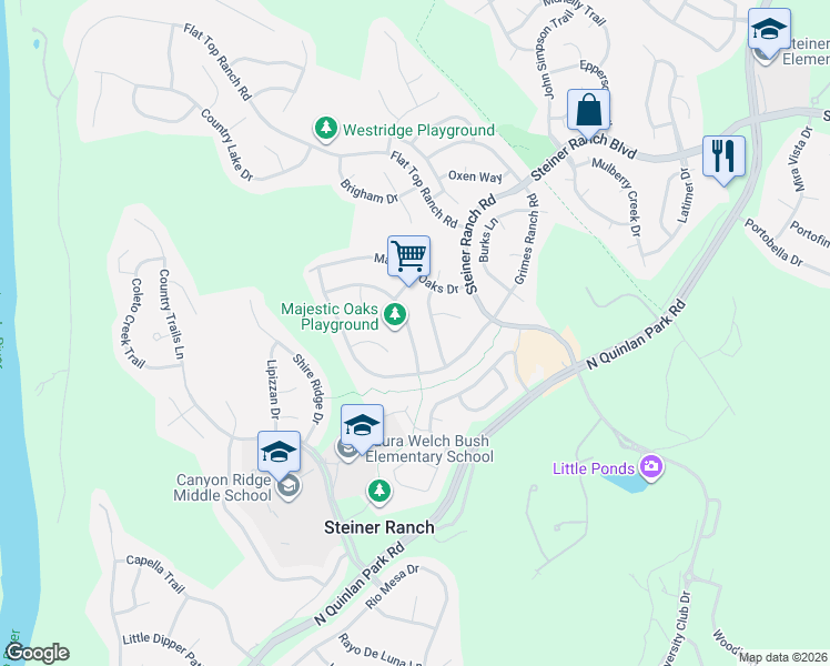 map of restaurants, bars, coffee shops, grocery stores, and more near 2928 Persimmon Valley Trail in Austin