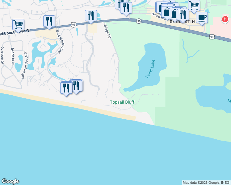 map of restaurants, bars, coffee shops, grocery stores, and more near 211 Missile Hill Road in Santa Rosa Beach
