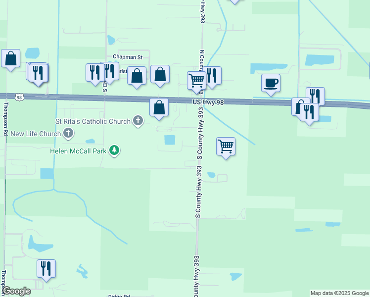 map of restaurants, bars, coffee shops, grocery stores, and more near 105 Edgewood Terrace in Santa Rosa Beach