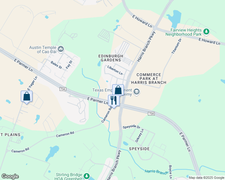 map of restaurants, bars, coffee shops, grocery stores, and more near 12341 Granton Cove in Austin