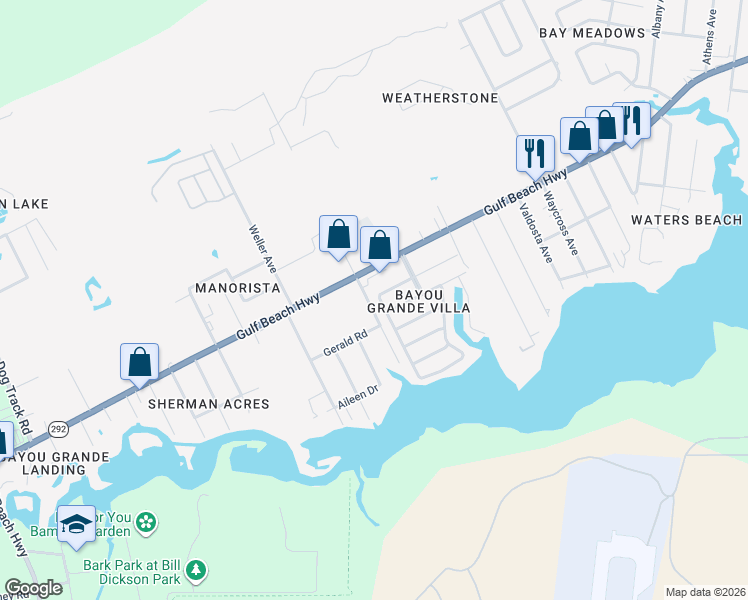 map of restaurants, bars, coffee shops, grocery stores, and more near 8525 San Juan Calzada in Pensacola