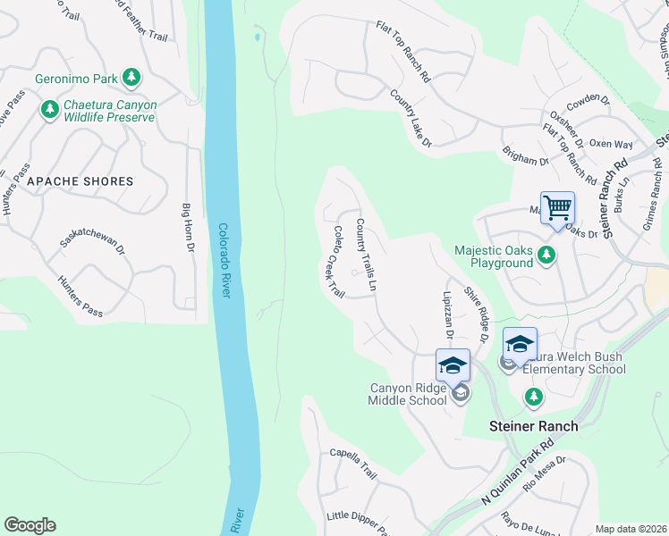 map of restaurants, bars, coffee shops, grocery stores, and more near 13400 Coleto Creek Trail in Austin
