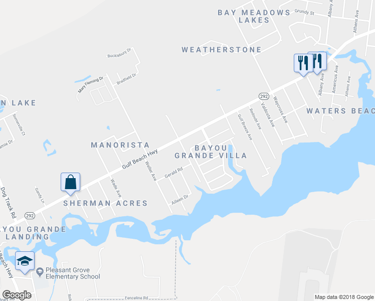 map of restaurants, bars, coffee shops, grocery stores, and more near 2339 San Juan Grande in Pensacola