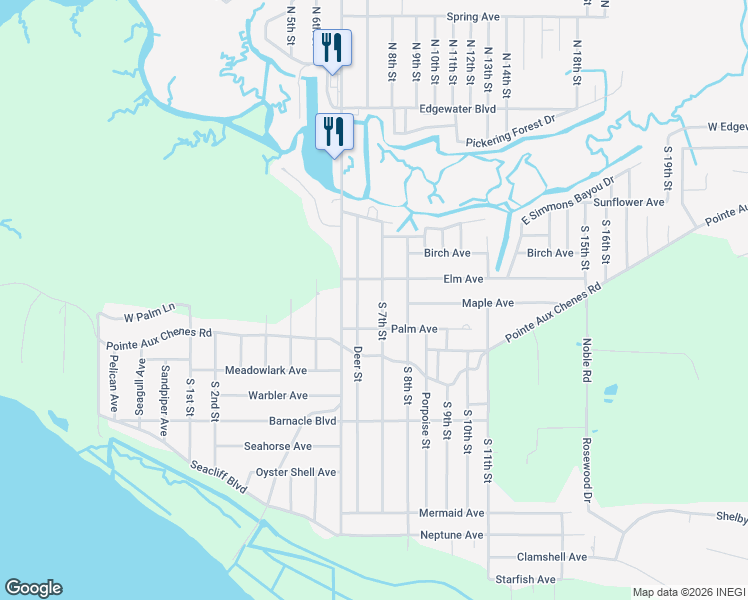 map of restaurants, bars, coffee shops, grocery stores, and more near 2001 South 7th Street in Ocean Springs