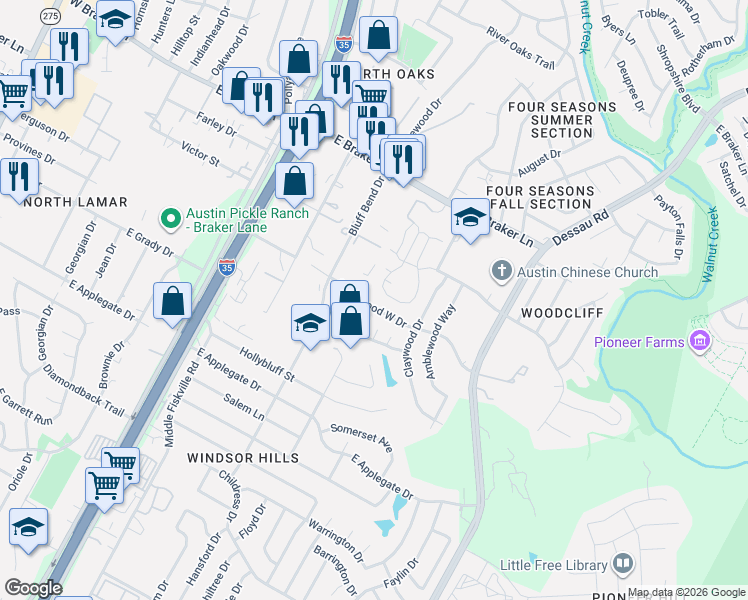 map of restaurants, bars, coffee shops, grocery stores, and more near 1024 Collinwood West Drive in Austin