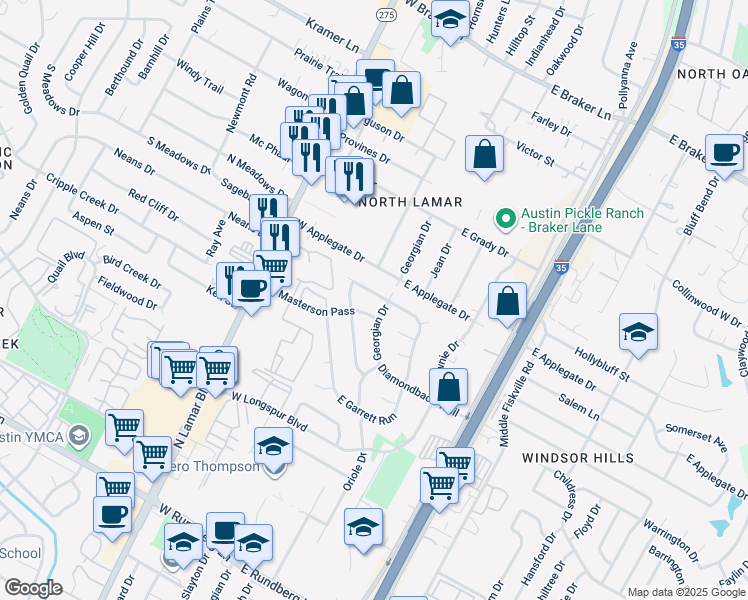 map of restaurants, bars, coffee shops, grocery stores, and more near 10436 Doc Holliday Trail in Austin