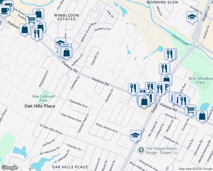 map of restaurants, bars, coffee shops, grocery stores, and more near 903 East Tom Stokes Court in Baton Rouge