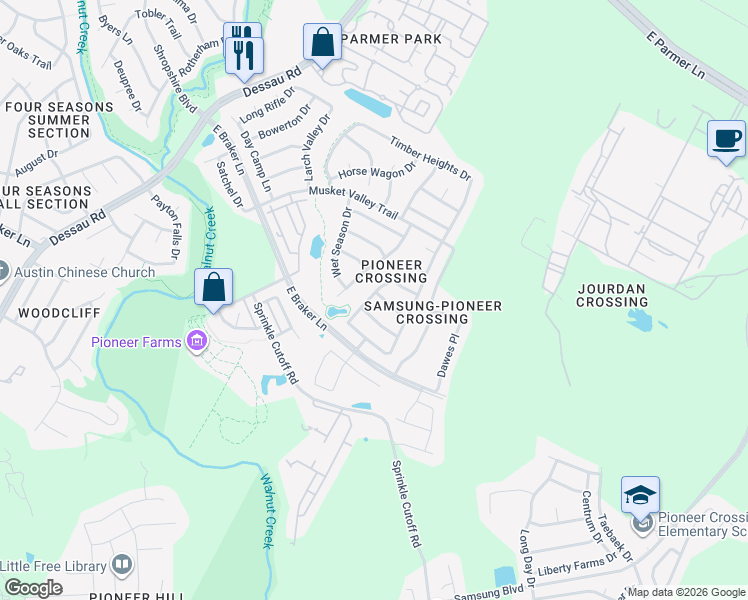 map of restaurants, bars, coffee shops, grocery stores, and more near 11129 Friendship in Austin