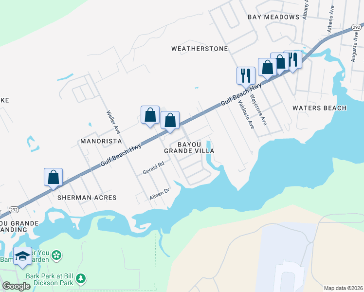 map of restaurants, bars, coffee shops, grocery stores, and more near 8552 San Miguel Calzada in Pensacola