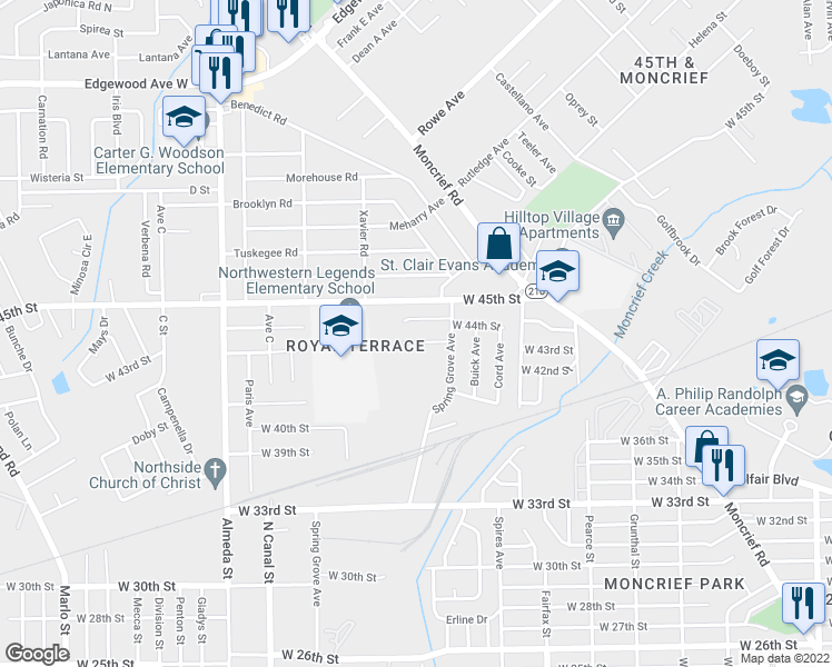 map of restaurants, bars, coffee shops, grocery stores, and more near 1959 Spring Drive Road in Jacksonville