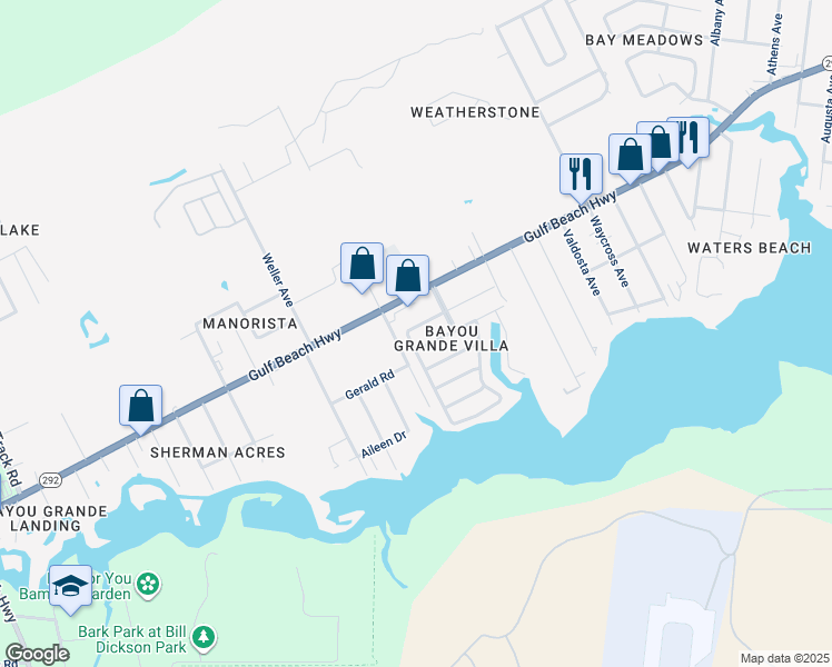 map of restaurants, bars, coffee shops, grocery stores, and more near 8525 San Juan Calzada in Pensacola