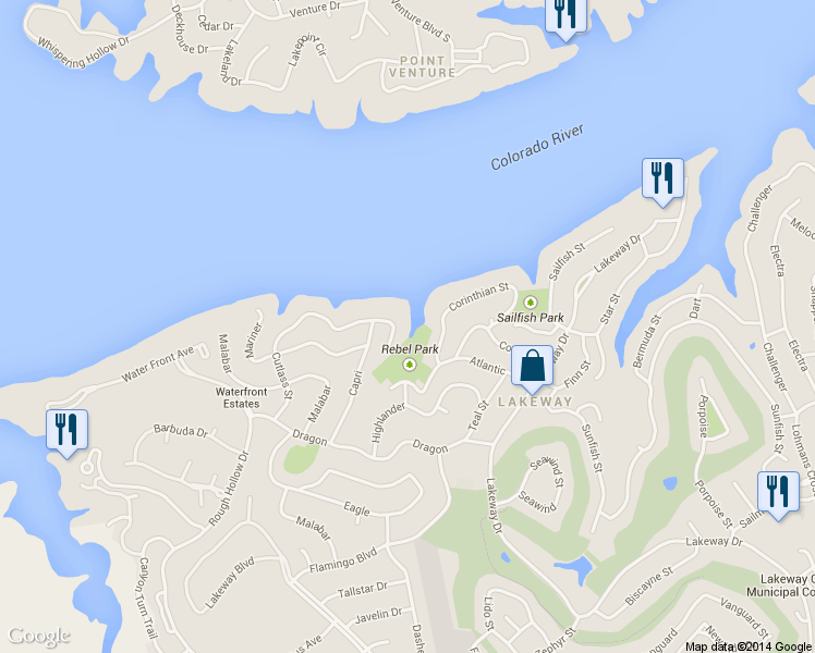 map of restaurants, bars, coffee shops, grocery stores, and more near 607 Cutlass in Lakeway