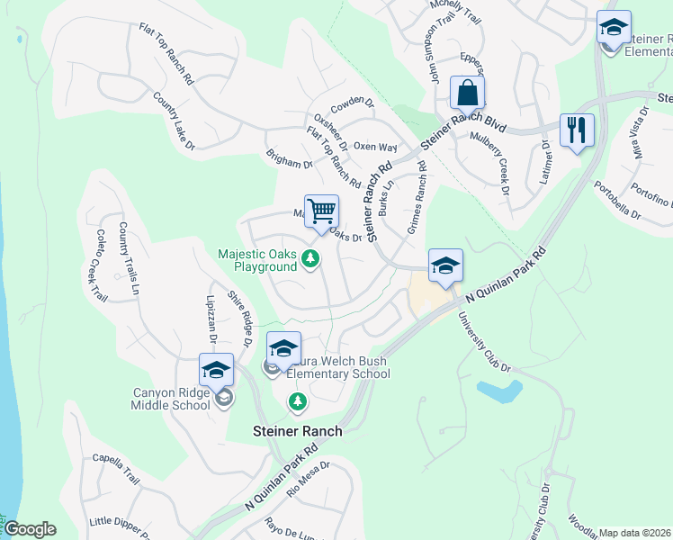 map of restaurants, bars, coffee shops, grocery stores, and more near 2928 Persimmon Valley Trail in Austin